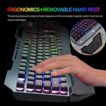 Wireless Gaming Keyboard and Mouse, RGB Backlit Rechargeable Mouse, Removable Hand Rest, Full Size