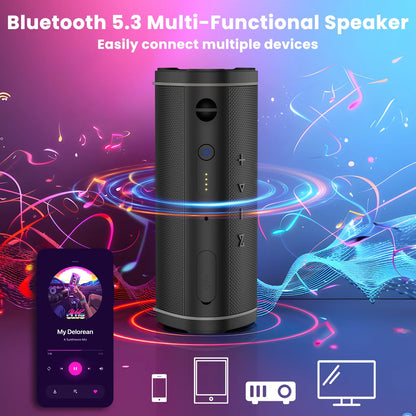 Bluetooth Speaker Portable, Waterproof Speaker IPX6, Wireless Speaker with Colorful Lights, Bluetooth 5.3, Mircrophone, TWS Pairing