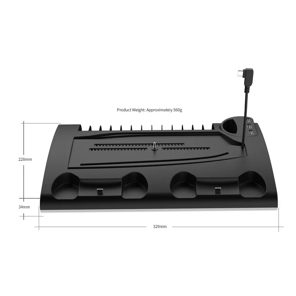 DOBE Charging Stand with Cooling Fan for PS5&PS5 Slim Console, Dual Controller Charger Station with 9 RGB Lights & Headset Hook