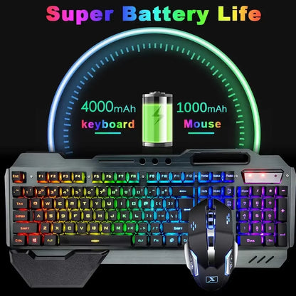 Wireless Gaming Keyboard and Mouse, RGB Backlit Rechargeable Mouse, Removable Hand Rest, Full Size