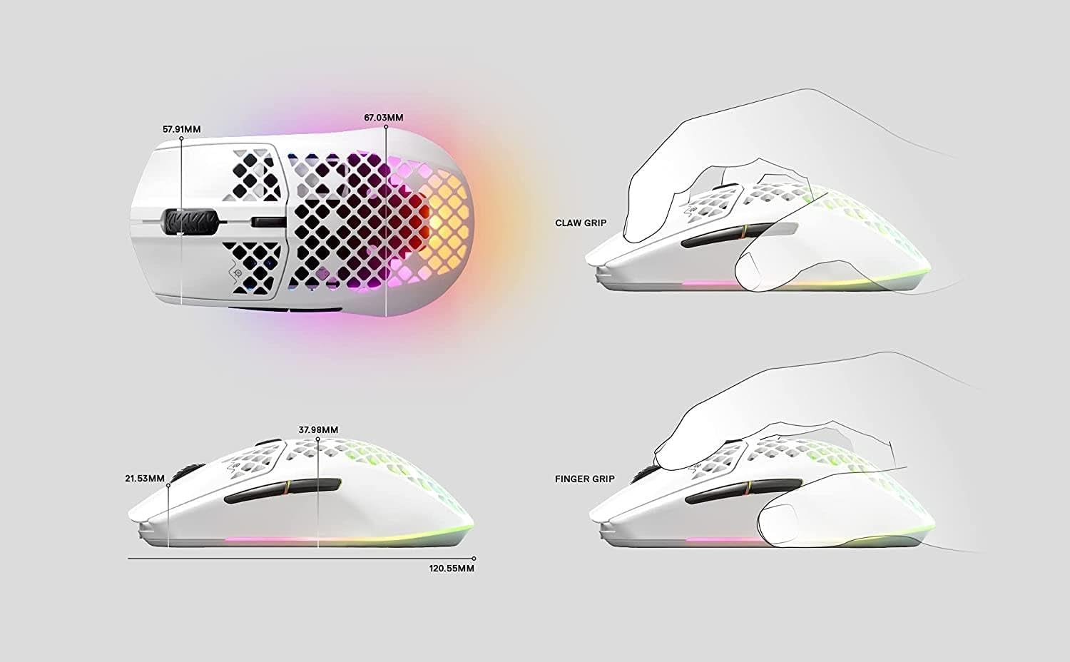 Aerox 3 Wireless - Holey RGB Gaming Mouse - Ultra-Lightweight Water Resistant Design - 18K DPI Truemove Air Optical Sensor -Snow