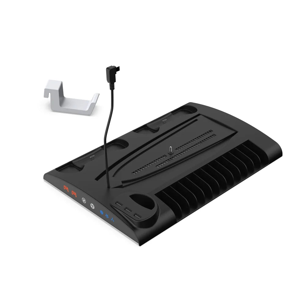 DOBE Charging Stand with Cooling Fan for PS5&PS5 Slim Console, Dual Controller Charger Station with 9 RGB Lights & Headset Hook