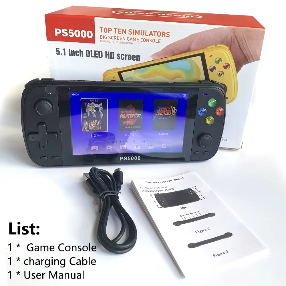 PS5000 Portable Handheld Game Console for PS1/MAME/MD/NES/SNES Video Gaming Modern Portable 5 Inch 3000+ Gaming Console