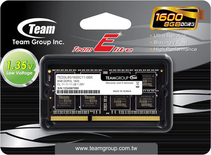 Elite DDR3L 8GB Single 1600Mhz PC3-12800 CL11 Unbuffered Non-Ecc 1.35V SODIMM 204-Pin Laptop Notebook PC Computer Memory Module Ram Upgrade - TED3L8G1600C11-S01